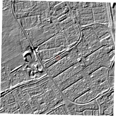 Shaded relief map of the ground around HU74DT, computed from Environment Agency LiDAR. The ground here sits at about 2 m above sea level and falls 6 m across the surrounding 800 m. Surface water reaching this point runs off ground lying to the south-south-east, 0.7 m higher.