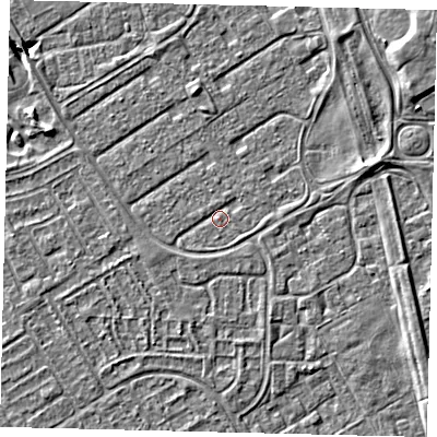 Shaded relief map of the ground around HU74DZ, computed from Environment Agency LiDAR. The ground here sits at about 2 m above sea level and falls 6 m across the surrounding 800 m. Surface water reaching this point runs off ground lying to the south-east, 0.8 m higher.
