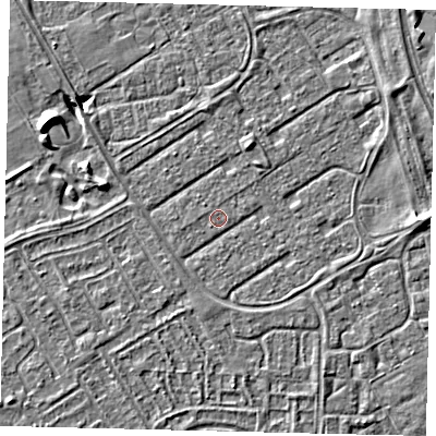 Shaded relief map of the ground around HU74EA, computed from Environment Agency LiDAR. The ground here sits at about 2 m above sea level and falls 6 m across the surrounding 800 m. Surface water reaching this point runs off ground lying to the north-east, 2.3 m higher.