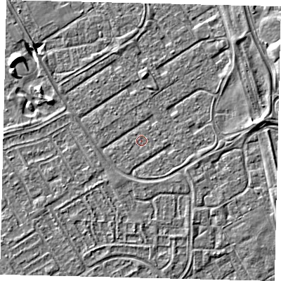 Shaded relief map of the ground around HU74EB, computed from Environment Agency LiDAR. The ground here sits at about 2 m above sea level and falls 6 m across the surrounding 800 m. Surface water reaching this point runs off ground lying to the west-south-west, 0.6 m higher.