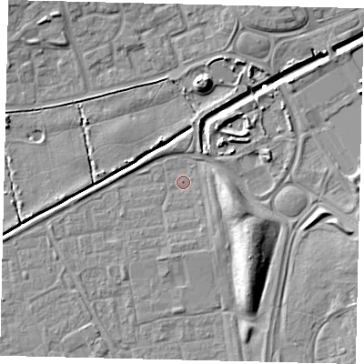 Shaded relief map of the ground around HU74EH, computed from Environment Agency LiDAR. The ground here sits at about 2 m above sea level and falls 10 m across the surrounding 800 m. Surface water reaching this point runs off ground lying to the south-south-east, 1.7 m higher.