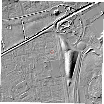 Shaded relief map of the ground around HU74EJ, computed from Environment Agency LiDAR. The ground here sits at about 2 m above sea level and falls 10 m across the surrounding 800 m. Surface water reaching this point runs off ground lying to the south-south-west, 0.6 m higher.