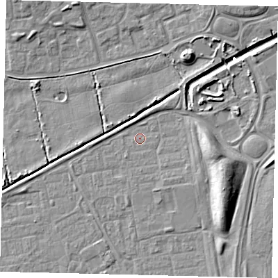 Shaded relief map of the ground around HU74EN, computed from Environment Agency LiDAR. The ground here sits at about 2 m above sea level and falls 9 m across the surrounding 800 m. Surface water reaching this point runs off ground lying to the east, 6.5 m higher.