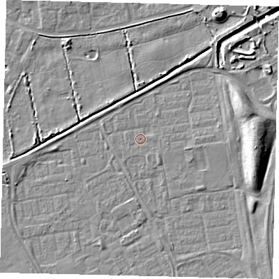 Shaded relief map of the ground around HU74ER, computed from Environment Agency LiDAR. The ground here sits at about 2 m above sea level and falls 9 m across the surrounding 800 m. Surface water reaching this point runs off ground lying to the south-east, 0.6 m higher.