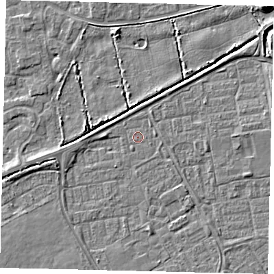 Shaded relief map of the ground around HU74ES, computed from Environment Agency LiDAR. The ground here sits at about 2 m above sea level and falls 7 m across the surrounding 800 m. Surface water reaching this point runs off ground lying to the north-east, 2.8 m higher.