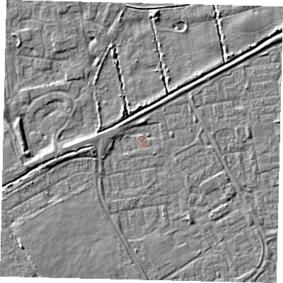 Shaded relief map of the ground around HU74ET, computed from Environment Agency LiDAR. The ground here sits at about 1 m above sea level and falls 4 m across the surrounding 800 m. Surface water reaching this point runs off ground lying to the west, 2.3 m higher.