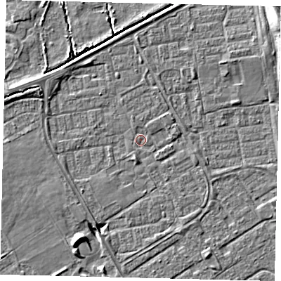 Shaded relief map of the ground around HU74HD, computed from Environment Agency LiDAR. The ground here sits at about 1 m above sea level and falls 9 m across the surrounding 800 m. Surface water reaching this point runs off ground lying to the south-south-west, 3.0 m higher.