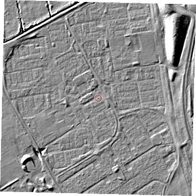 Shaded relief map of the ground around HU74HF, computed from Environment Agency LiDAR. The ground here sits at about 2 m above sea level and falls 10 m across the surrounding 800 m. Surface water reaching this point runs off ground lying to the south-west, 3.0 m higher.