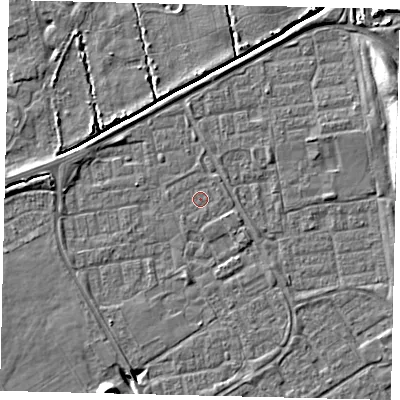 Shaded relief map of the ground around HU74HG, computed from Environment Agency LiDAR. The ground here sits at about 2 m above sea level and falls 9 m across the surrounding 800 m. Surface water reaching this point runs off ground lying to the north-east, 0.6 m higher.