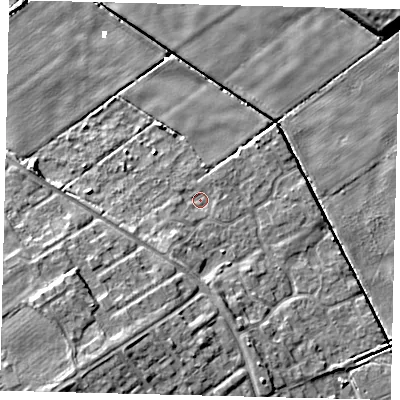 Shaded relief map of the ground around HU74JR, computed from Environment Agency LiDAR. The ground here sits at about 1 m above sea level and falls 9 m across the surrounding 800 m. Surface water reaching this point runs off ground lying to the south-west, 1.0 m higher.