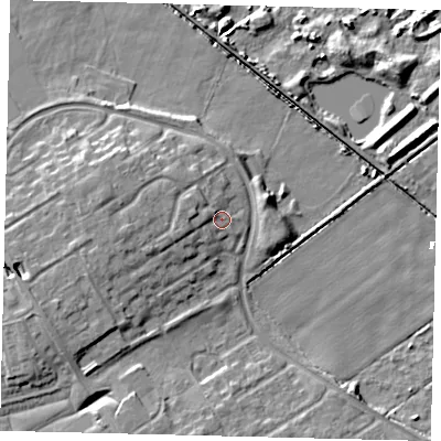 Shaded relief map of the ground around HU74LF, computed from Environment Agency LiDAR. The ground here sits at about 5 m above sea level and falls 9 m across the surrounding 800 m. Surface water reaching this point runs off ground lying to the west-south-west, 3.0 m higher.