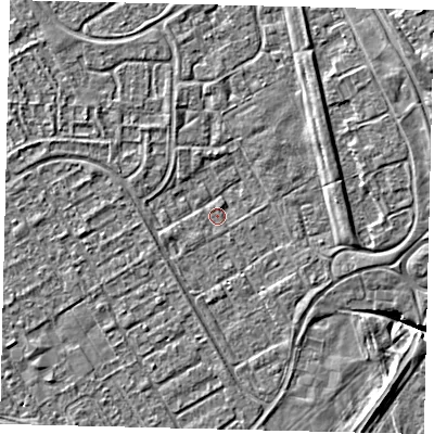 Shaded relief map of the ground around HU74PZ, computed from Environment Agency LiDAR. The ground here sits at about 2 m above sea level and falls 5 m across the surrounding 800 m. Surface water reaching this point runs off ground lying to the north-east, 2.7 m higher.