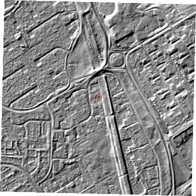 Shaded relief map of the ground around HU74QJ, computed from Environment Agency LiDAR. The ground here sits at about 2 m above sea level and falls 6 m across the surrounding 800 m. Surface water reaching this point runs off ground lying to the south-east, 0.9 m higher.