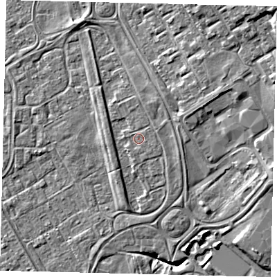 Shaded relief map of the ground around HU74QN, computed from Environment Agency LiDAR. The ground here sits at about 3 m above sea level and falls 9 m across the surrounding 800 m. Surface water reaching this point runs off ground lying to the north-north-east, 1.0 m higher.