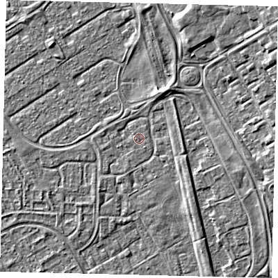 Shaded relief map of the ground around HU74QQ, computed from Environment Agency LiDAR. The ground here sits at about 2 m above sea level and falls 6 m across the surrounding 800 m. Surface water reaching this point runs off ground lying to the east-north-east, 5.2 m higher.