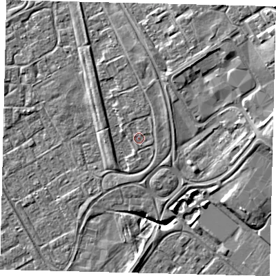 Shaded relief map of the ground around HU74QW, computed from Environment Agency LiDAR. The ground here sits at about 3 m above sea level and falls 9 m across the surrounding 800 m. Surface water reaching this point runs off ground lying to the north-north-east, 0.8 m higher.