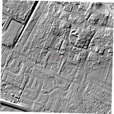 Shaded relief map of the ground around HU74SL, computed from Environment Agency LiDAR. The ground here sits at about 3 m above sea level and falls 10 m across the surrounding 800 m. Surface water reaching this point runs off ground lying to the north-north-east, 3.8 m higher.