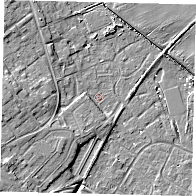 Shaded relief map of the ground around HU74SR, computed from Environment Agency LiDAR. The ground here sits at about 1 m above sea level and falls 11 m across the surrounding 800 m. Surface water reaching this point runs off ground lying to the west-south-west, 6.2 m higher.