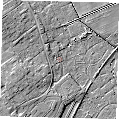 Shaded relief map of the ground around HU74ST, computed from Environment Agency LiDAR. The ground here sits at about 2 m above sea level and falls 11 m across the surrounding 800 m. Surface water reaching this point runs off ground lying to the south-west, 8.9 m higher.