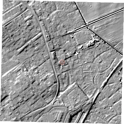 Shaded relief map of the ground around HU74SU, computed from Environment Agency LiDAR. The ground here sits at about 2 m above sea level and falls 11 m across the surrounding 800 m. Surface water reaching this point runs off ground lying to the west-south-west, 8.6 m higher.