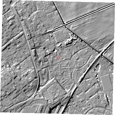 Shaded relief map of the ground around HU74SX, computed from Environment Agency LiDAR. The ground here sits at about 0 m above sea level and falls 10 m across the surrounding 800 m. Surface water reaching this point runs off ground lying to the north-west, 5.1 m higher.