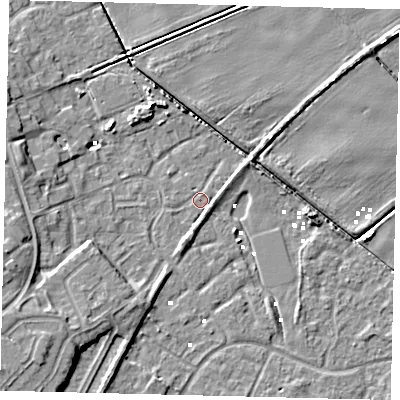 Shaded relief map of the ground around HU74SZ, computed from Environment Agency LiDAR. The ground here sits at about 1 m above sea level and falls 8 m across the surrounding 800 m. Surface water reaching this point runs off ground lying to the south-south-west, 1.9 m higher.