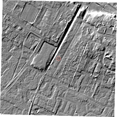 Shaded relief map of the ground around HU74TW, computed from Environment Agency LiDAR. The ground here sits at about 4 m above sea level and falls 9 m across the surrounding 800 m. Surface water reaching this point runs off ground lying to the north-east, 5.2 m higher.