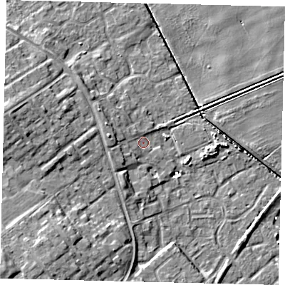 Shaded relief map of the ground around HU74TX, computed from Environment Agency LiDAR. The ground here sits at about 1 m above sea level and falls 12 m across the surrounding 800 m. Surface water reaching this point runs off ground lying to the west-north-west, 3.7 m higher.