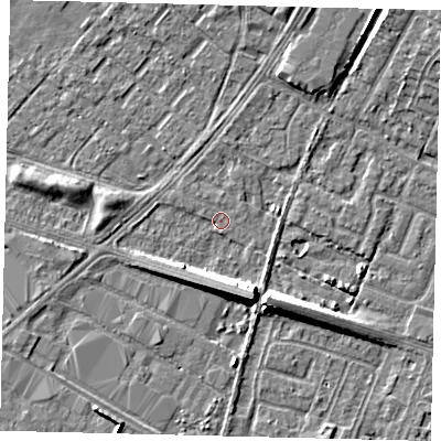 Shaded relief map of the ground around HU74WA, computed from Environment Agency LiDAR. The ground here sits at about 2 m above sea level and falls 8 m across the surrounding 800 m. Surface water reaching this point runs off ground lying to the south-south-east, 7.5 m higher.