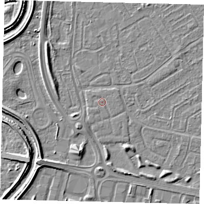Shaded relief map of the ground around HU74WF, computed from Environment Agency LiDAR. The ground here sits at about 2 m above sea level and falls 5 m across the surrounding 800 m. Surface water reaching this point runs off ground lying to the south-west, 0.6 m higher.