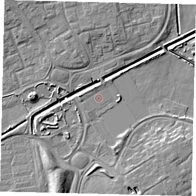 Shaded relief map of the ground around HU74WR, computed from Environment Agency LiDAR. The ground here sits at about 3 m above sea level and falls 11 m across the surrounding 800 m. Surface water reaching this point runs off ground lying to the north-north-west, 1.6 m higher.