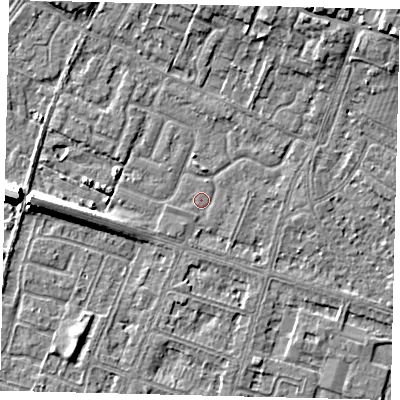 Shaded relief map of the ground around HU74WZ, computed from Environment Agency LiDAR. The ground here sits at about 2 m above sea level and falls 8 m across the surrounding 800 m. Surface water reaching this point runs off ground lying to the south-west, 1.0 m higher.
