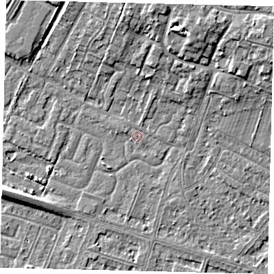 Shaded relief map of the ground around HU74XA, computed from Environment Agency LiDAR. The ground here sits at about 2 m above sea level and falls 9 m across the surrounding 800 m. Surface water reaching this point runs off ground lying to the north-north-east, 8.5 m higher.