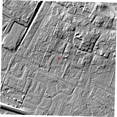Shaded relief map of the ground around HU74XE, computed from Environment Agency LiDAR. The ground here sits at about 3 m above sea level and falls 10 m across the surrounding 800 m. Surface water reaching this point runs off ground lying to the north-north-east, 6.6 m higher.