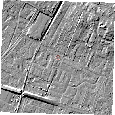 Shaded relief map of the ground around HU74XG, computed from Environment Agency LiDAR. The ground here sits at about 2 m above sea level and falls 9 m across the surrounding 800 m. Surface water reaching this point runs off ground lying to the north-north-east, 7.3 m higher.