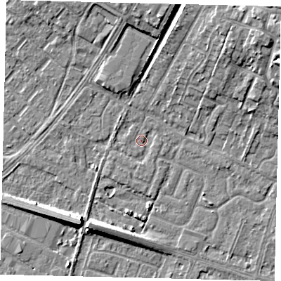 Shaded relief map of the ground around HU74XH, computed from Environment Agency LiDAR. The ground here sits at about 2 m above sea level and falls 9 m across the surrounding 800 m. Surface water reaching this point runs off ground lying to the north-east, 6.5 m higher.