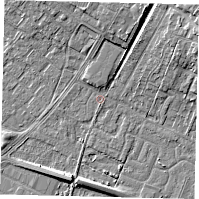 Shaded relief map of the ground around HU74XJ, computed from Environment Agency LiDAR. The ground here sits at about 2 m above sea level and falls 9 m across the surrounding 800 m. Surface water reaching this point runs off ground lying to the north-north-east, 7.1 m higher.