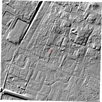 Shaded relief map of the ground around HU74XL, computed from Environment Agency LiDAR. The ground here sits at about 3 m above sea level and falls 10 m across the surrounding 800 m. Surface water reaching this point runs off ground lying to the north-north-east, 7.1 m higher.