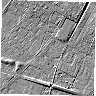 Shaded relief map of the ground around HU74XN, computed from Environment Agency LiDAR. The ground here sits at about 2 m above sea level and falls 8 m across the surrounding 800 m. Surface water reaching this point runs off ground lying to the west-south-west, 0.7 m higher.