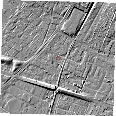 Shaded relief map of the ground around HU74XW, computed from Environment Agency LiDAR. The ground here sits at about 2 m above sea level and falls 8 m across the surrounding 800 m. Surface water reaching this point runs off ground lying to the north-north-east, 6.8 m higher.