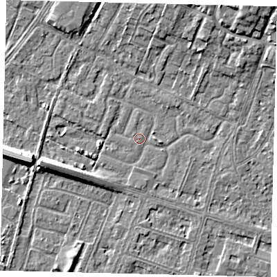 Shaded relief map of the ground around HU74YZ, computed from Environment Agency LiDAR. The ground here sits at about 2 m above sea level and falls 9 m across the surrounding 800 m. Surface water reaching this point runs off ground lying to the west-south-west, 5.0 m higher.