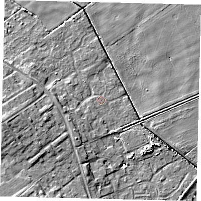 Shaded relief map of the ground around HU74ZA, computed from Environment Agency LiDAR. The ground here sits at about 1 m above sea level and falls 9 m across the surrounding 800 m. Surface water reaching this point runs off ground lying to the west-south-west, 3.4 m higher.