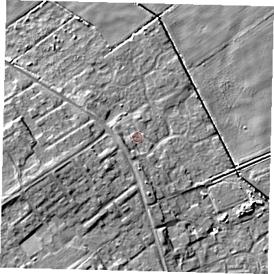 Shaded relief map of the ground around HU74ZF, computed from Environment Agency LiDAR. The ground here sits at about 2 m above sea level and falls 9 m across the surrounding 800 m. Surface water reaching this point runs off ground lying to the south-west, 2.3 m higher.