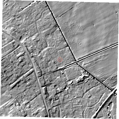 Shaded relief map of the ground around HU74ZL, computed from Environment Agency LiDAR. The ground here sits at about 1 m above sea level and falls 10 m across the surrounding 800 m. Surface water reaching this point runs off ground lying to the west-south-west, 3.9 m higher.