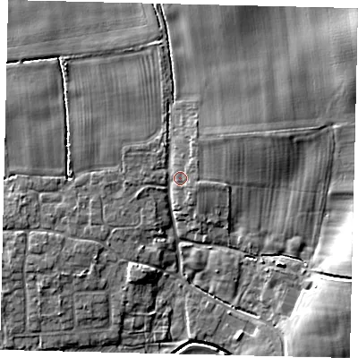 Shaded relief map of the ground around HU75XD, computed from Environment Agency LiDAR. The ground here sits at about 6 m above sea level and falls 11 m across the surrounding 800 m. Surface water reaching this point runs off ground lying to the north-east, 3.7 m higher.