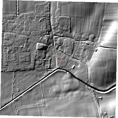 Shaded relief map of the ground around HU75XE, computed from Environment Agency LiDAR. The ground here sits at about 3 m above sea level and falls 13 m across the surrounding 800 m. Surface water reaching this point runs off ground lying to the west-north-west, 1.0 m higher.
