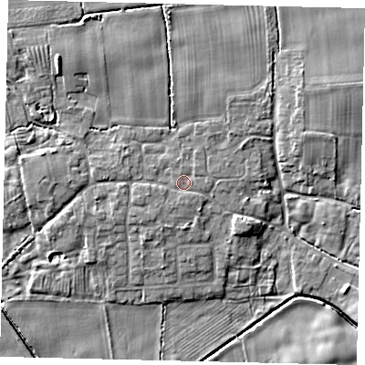 Shaded relief map of the ground around HU75XH, computed from Environment Agency LiDAR. The ground here sits at about 5 m above sea level and falls 9 m across the surrounding 800 m. Surface water reaching this point runs off ground lying to the west-south-west, 1.0 m higher.