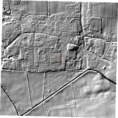 Shaded relief map of the ground around HU75XJ, computed from Environment Agency LiDAR. The ground here sits at about 4 m above sea level and falls 9 m across the surrounding 800 m. Surface water reaching this point runs off ground lying to the north-east, 2.7 m higher.