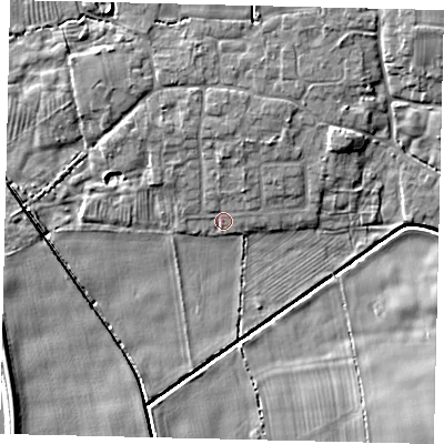 Shaded relief map of the ground around HU75XL, computed from Environment Agency LiDAR. The ground here sits at about 3 m above sea level and falls 8 m across the surrounding 800 m. Surface water reaching this point runs off ground lying to the north-north-east, 2.8 m higher.