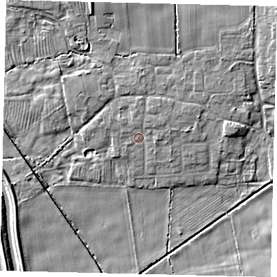 Shaded relief map of the ground around HU75XR, computed from Environment Agency LiDAR. The ground here sits at about 4 m above sea level and falls 9 m across the surrounding 800 m. Surface water reaching this point runs off ground lying to the north-north-east, 1.6 m higher.